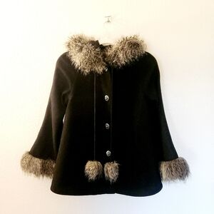 Guess Back Wool Coat, Fur Detailing, Size XS
